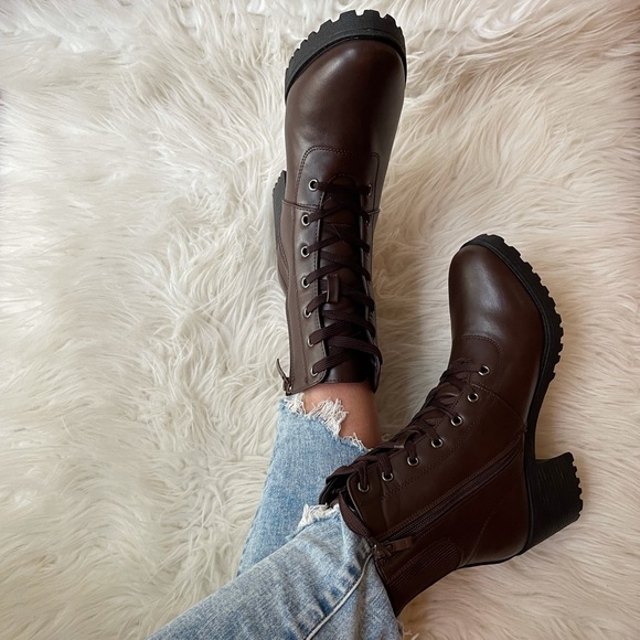 Espresso Lace Up Heeled Booties - Picture 6 of 16